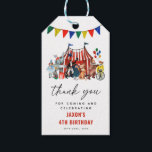 Circus Carnival Festival Birthday Kid Tack Presentetikett<br><div class="desc">Vintage Circus Carnival Festival Show Kid Birthday Tack Favor Tag. Utformningen har en klassisk vit bakgrund med vattenfärgsillustrationer av cirkusdokument i vintagen! Fantastiskt tema för barns födelsedag party och lämpligt för alla åldrar.</div>