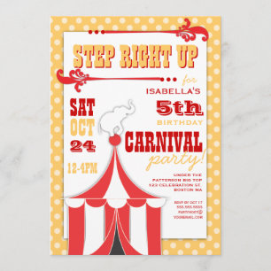 Circus Carnival Födelsedagsfest Big Top-inbjudan Inbjudningar