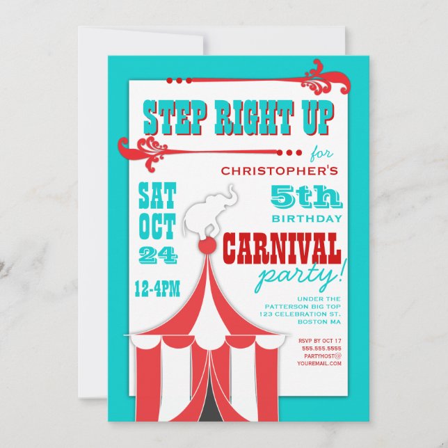 Circus Carnival Födelsedagsfest Big Top-inbjudan Inbjudningar (Framsida)