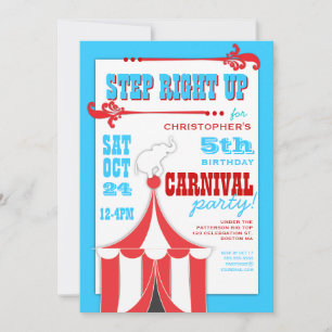 Circus Carnival Födelsedagsfest Big Top-inbjudan Inbjudningar