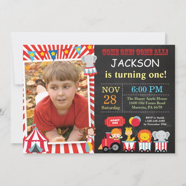 Circus Carnival-Födelsedagsfest - fotoinbjudan Inbjudningar (Framsida)