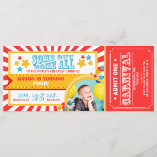 Circus carnival-födelsedagsinbjudan biljett Boy Inbjudningar