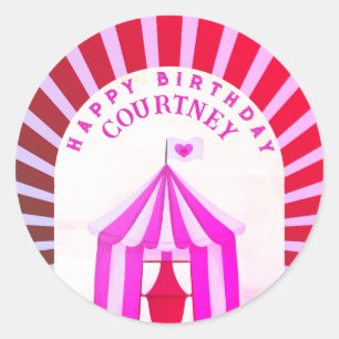Circus Carnival Girls Birthday Runt Klistermärke