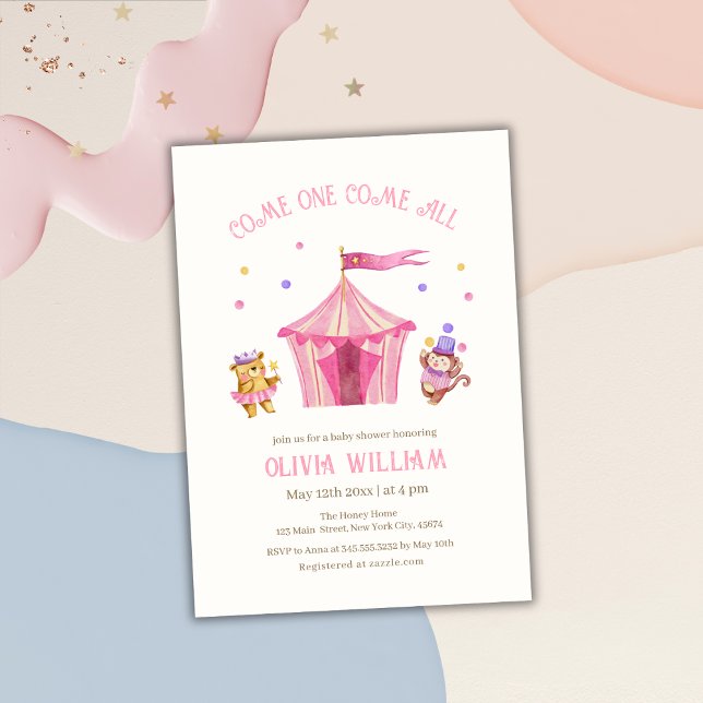 Circus Carnival-Nalle, babyskor för apa Inbjudningar (Circus Carnival Teddy Bear Monkey Baby Shower Invitation)