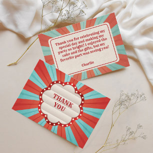 Circus Carnival Red Blue White Birthday Tack Kort