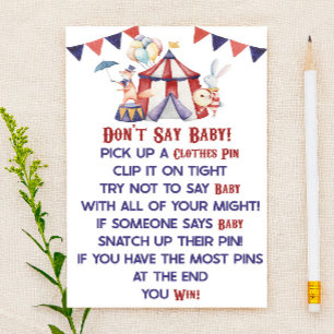 Circus Carnival Säg inte Baby! Barnstödsspel Brevpapper