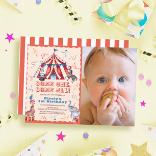 Circus Carnival Tält Animals 1:a födelsedagsfoto Inbjudningar