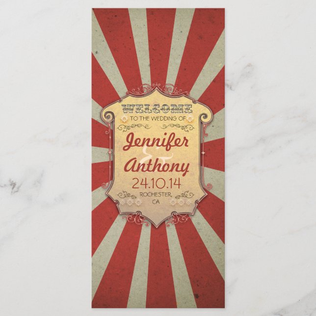 Circus Carnival Vintage bröllop-program Program (Framsida)