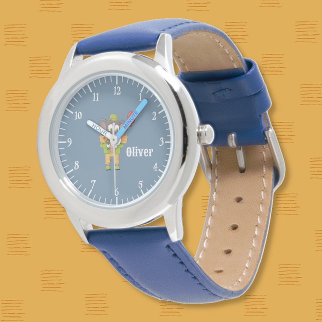 Circus Clown Elephant Blue Kid Watch with Name Armbandsur (Circus clown elephant kid blue personalized watch .)