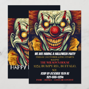 Circus Clown Happy halloween Party-inbjudningar Inbjudningar