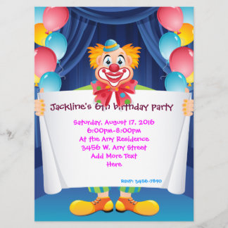 Circus Clown Kids Party bjudan 6,5 x 8,75 tum Inbjudningar