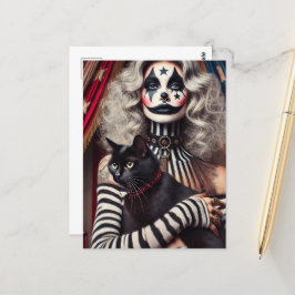 Circus Clown och Black Kattunge Vykort