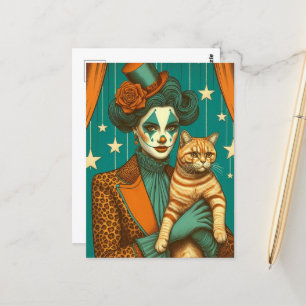 Circus Clown och Ginger Kattunge Vykort