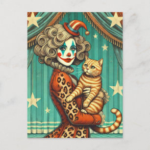 Circus Clown och hennes Ginger Kattunge Vykort