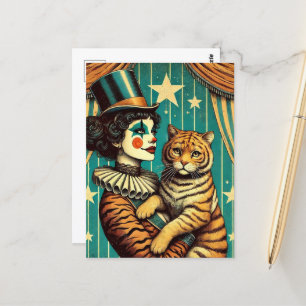 Circus Clown och Tiger Kattunge Vykort