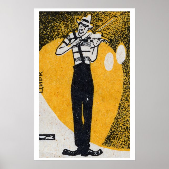 Circus Clown Playing Violin Matchbox Art Print Poster (Framsidan)