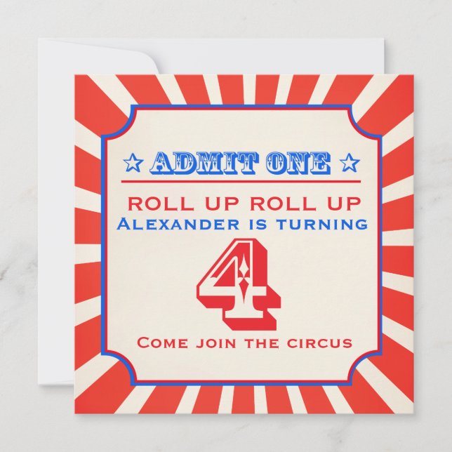 Circus clown roligt fair 4e födelsedagen inbjudan (Framsida)
