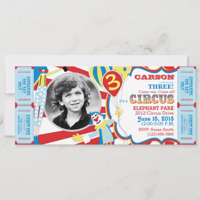 Circus Clowns Birthday-inbjudan Inbjudningar (Framsida)