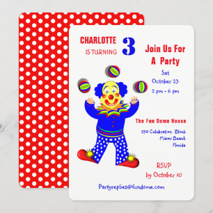 Circus Clowns Roligt Barns födelsedag Party Editab Inbjudningar