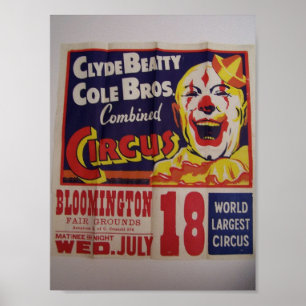 Circus, "Clyde Beatty and Cole Bros" Retro Theater Poster