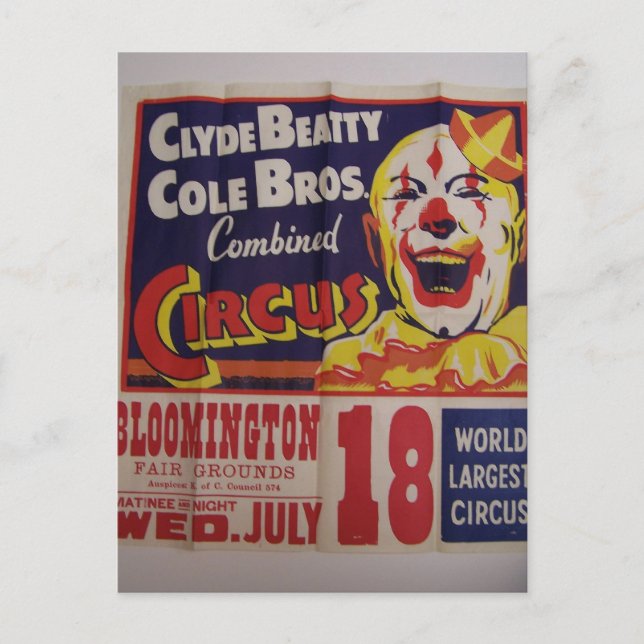Circus, "Clyde Beatty and Cole Bros" Retro Theater Vykort (Framsida)