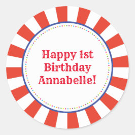 Circus Cute Colorful 1st Birthday Party Theme Runt Klistermärke