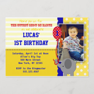 Circus Elephant Big Top Birthday-inbjudningar pojk Inbjudningar