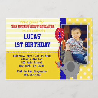 Circus Elephant Big Top Birthday-inbjudningar pojk Inbjudningar