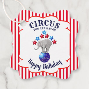 Circus Elephant Birthday Gåvor Etiketter