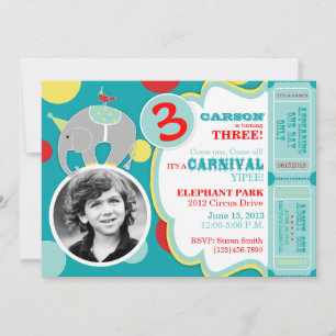 Circus Elephant Birthday Inbjudan Blue