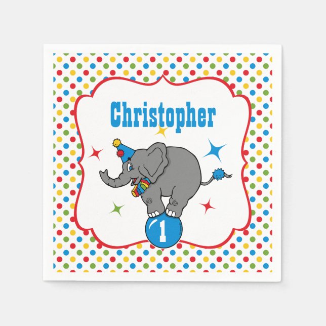 Circus Elephant Birthday Pappersservett (Framsidan)