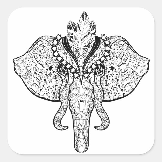Circus Elephant Doodle Fyrkantigt Klistermärke (Framsida)