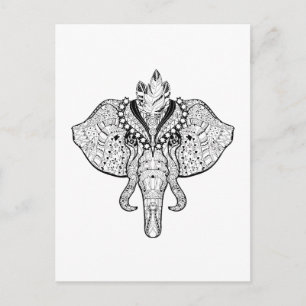 Circus Elephant Doodle Vykort