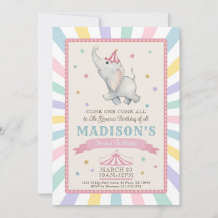 Circus Elephant Födelsedagsfest inbjudan