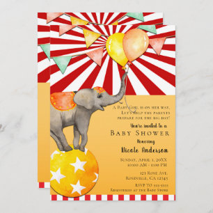 Circus Elephant på babyskor i Boll Party Inbjudningar
