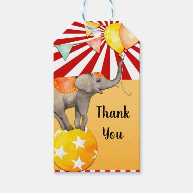 Circus Elephant på Boll och Lejona karnival Party Presentetikett (Framsidan)