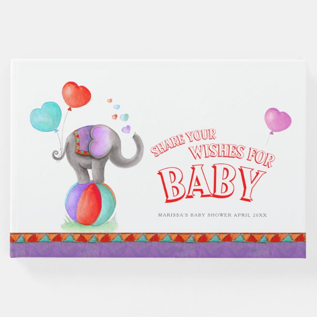 Circus elephant vattenfärgsbabydusch lila gästböcker (Framsida)