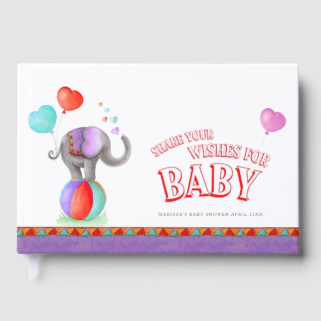 Circus elephant vattenfärgsbabydusch lila gästböcker (Framsida)