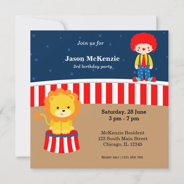 Circus-Födelsedagsfest Inbjudningar (Framsida)