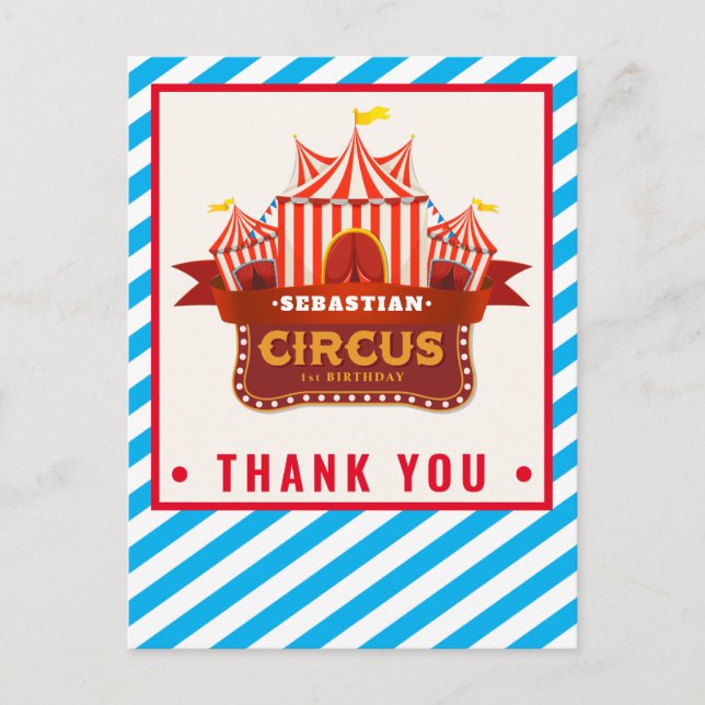 Circus-födelsedagsfest tack för ditt kort (Framsida)