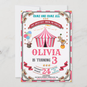 Circus-födelsedagsinbjudan Vintage Festival Childr Inbjudningar