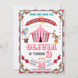 Circus-födelsedagsinbjudan Vintage Karnival-barn Inbjudningar