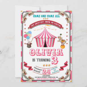 Circus-födelsedagsinbjudan Vintage Karnival-barn Inbjudningar