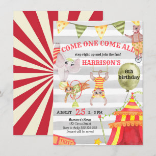 Circus födelsedagskarnival Cute Watercolor Kids Inbjudningar