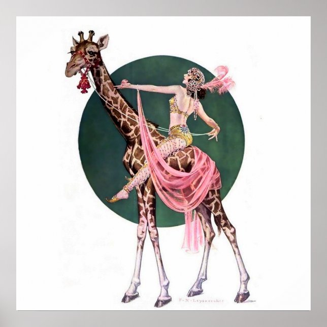 "Circus Giraffe Rider" av FX Leyendecker Poster (Framsidan)