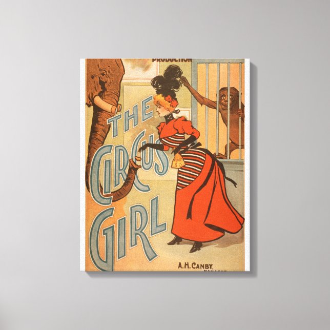 Circus Girl - Matande elefant och apa Canvastryck (Framsida)