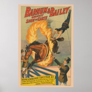 Circus-häst som passerar genom en flamande Ring Poster
