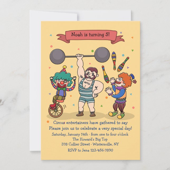 Circus-inbjudan till mottagare inbjudningar (Framsida)