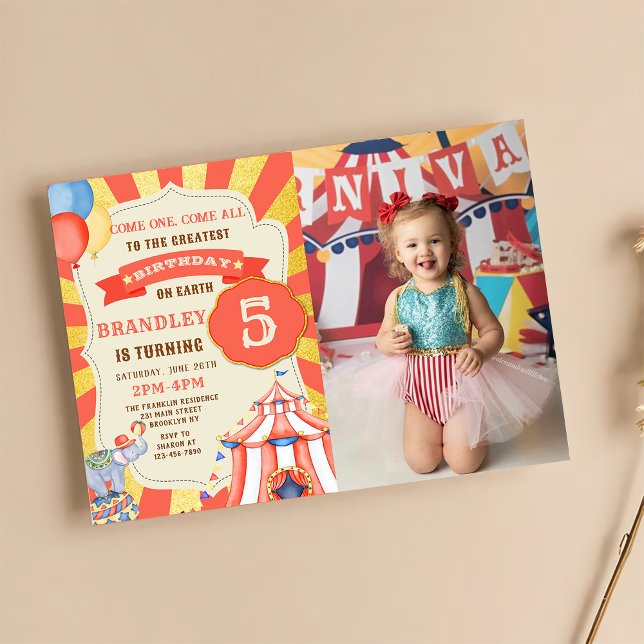 Circus Party Animals Carnival Party Birthday Photo Inbjudningar (Skapare uppladdad)