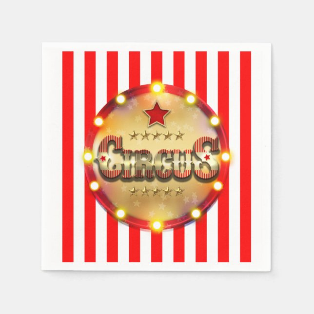 Circus Party Event Red White Guld Stripe Chic Pappersservett (Framsidan)